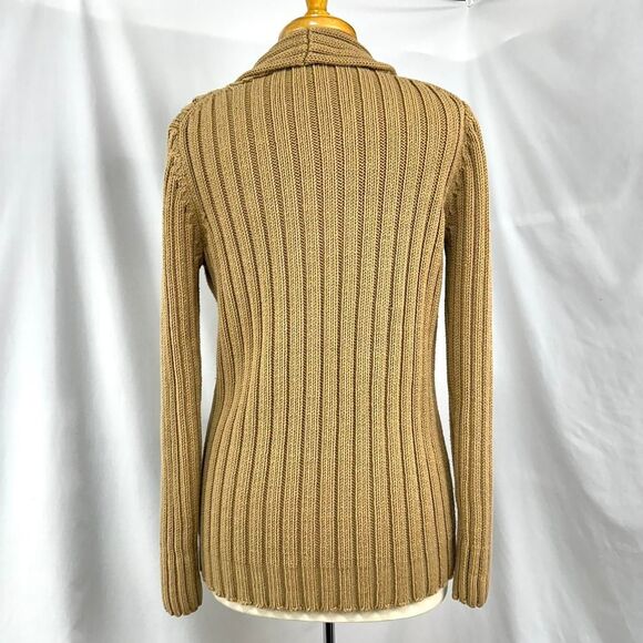 MAX STUDIO Tan Cable Knit Tie Front Cardigan Tassels Womens S Pockets Cabin Soft - Picture 4 of 5